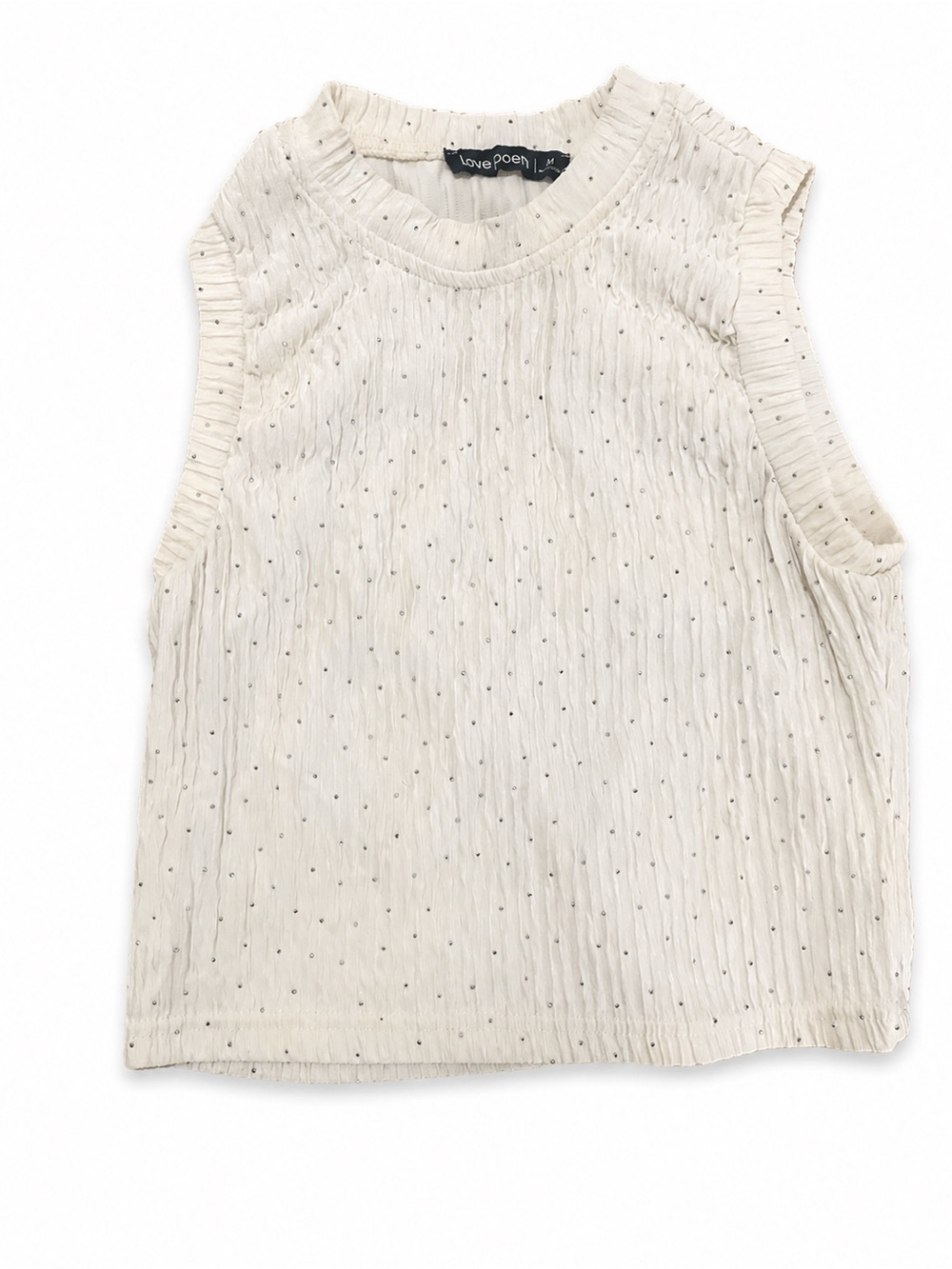 Love Poem Women’s Medium Sleeveless Cream Textured Blouse Beaded Accent Top